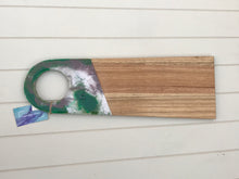 Load image into Gallery viewer, Large resin handle cheeseboard Forest green, brown and white