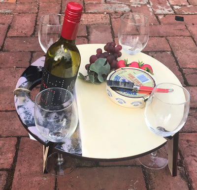 Round folding picnic table - Dusky mauve with black and gold highlights